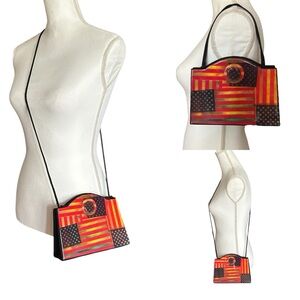 Vtg 90s ANGELA FRASCONE Acrylic USA Stars & Stripes Print Crossbody Shoulder Bag